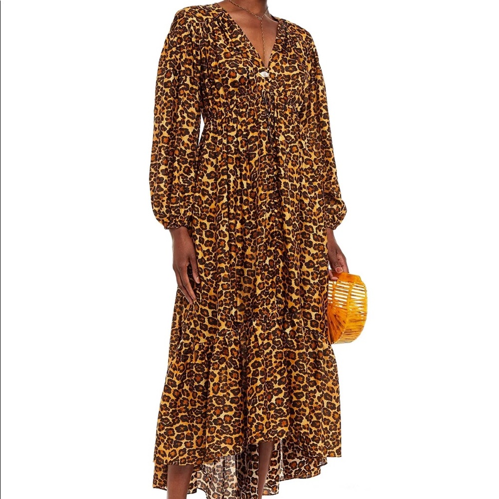 Zimmermann Amelie Leopard Silk Button Down Dress sz 0